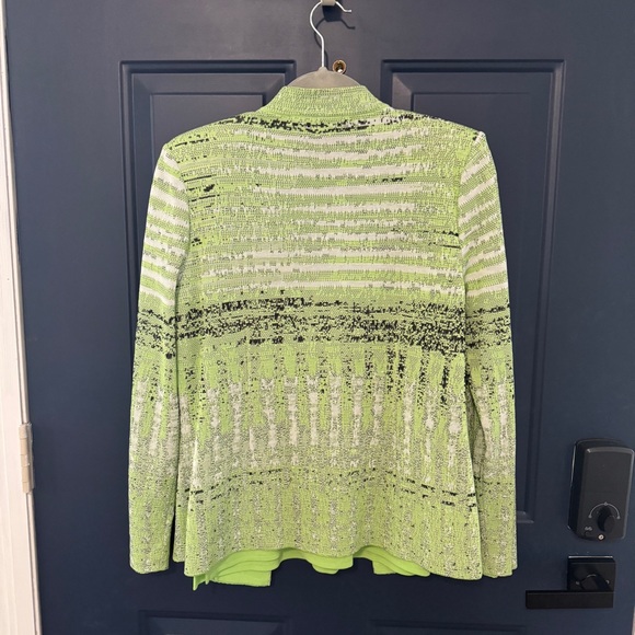 Ming Wang Lime Green Black Textured Twin Knit Blazer Sweater Tank Set Medium - Picture 3 of 10